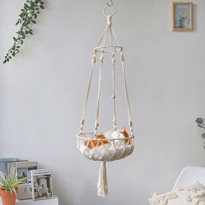 Tassel Macramé Suspendu Chat Hamac Tissé À La Main Chat Panier Lit Chat Balançoire Lit Maison Chats pour Fenêtre Intérieure