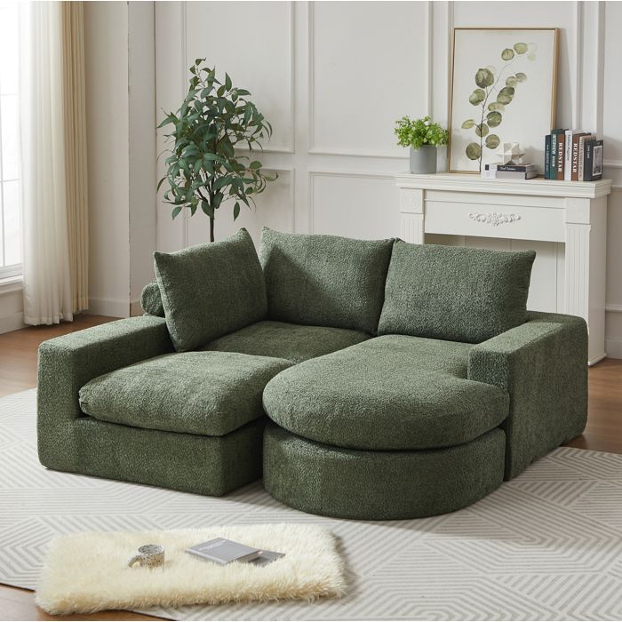 Canapé d’angle modulaire AESVAR 3 places avec méridienne réversible chenille verte sans montage