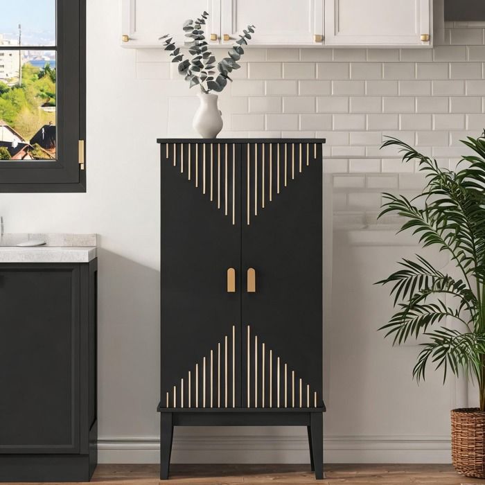 Buffet de rangement vintage en MDF deep black 120x59x30 cm 2 portes avec étagères intégrées 5 niches style rétro