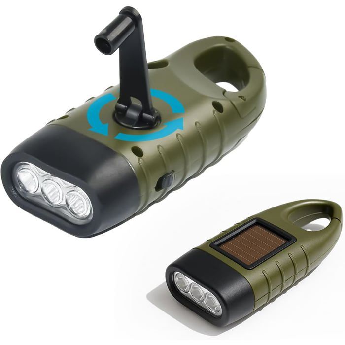 Lampe Torche Dynamo - Sans Pile - Lampe de Poche Manivelle - Dynamo Puissante - Rechargeable Solaire - Survie Étanche - 2 Pack