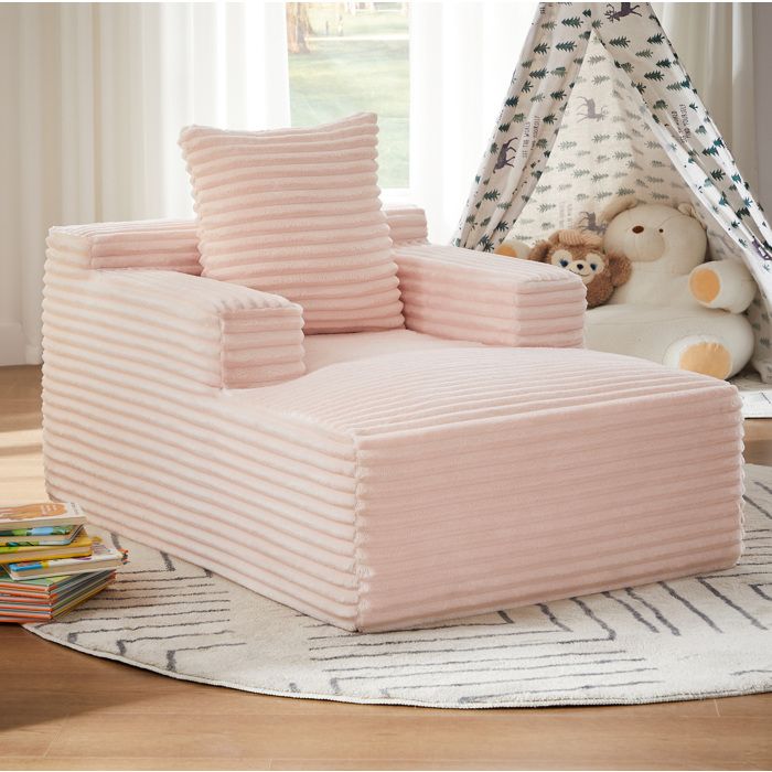 ROVRYN Méridienne 1 place en velours côtelé rose sans montage fauteuil relax couchage dappoint 117 x 81 x 50 cm