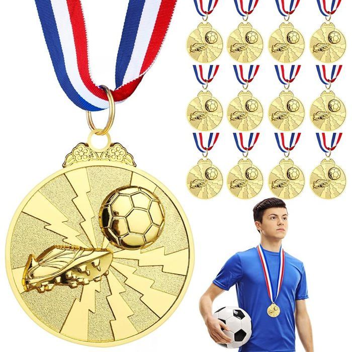 12 Pièces Médaille or avec Colliers Médaille pour Le Match de Football Médailles de Vainqueur pour Le