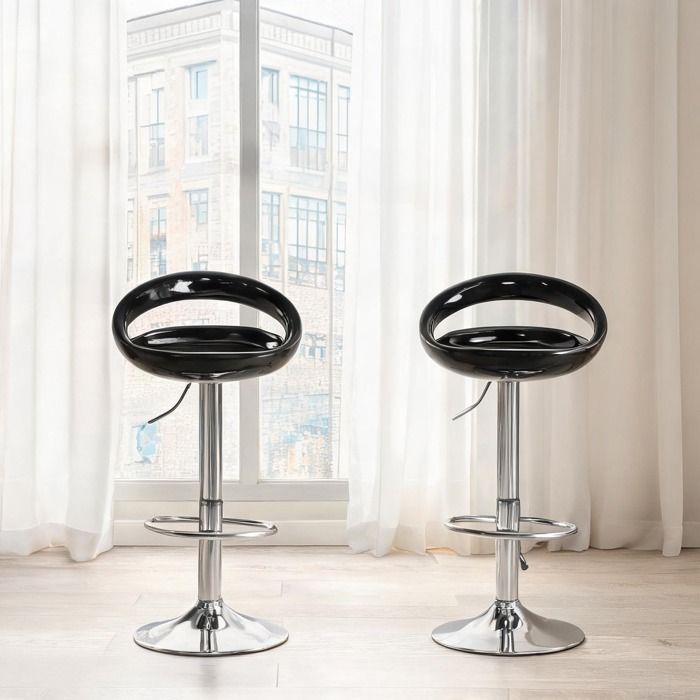 Tabouret réglable noir en ABS et métal laqué hauteur 76-96 cm pivotant 360° lot de 2