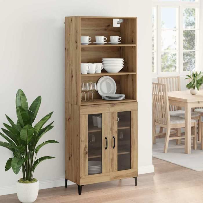 Marron Buffet haut CHIC Haut Armoire rectangulaire 1 PC Chêne artisanal 69 5x34x180 cm N16316