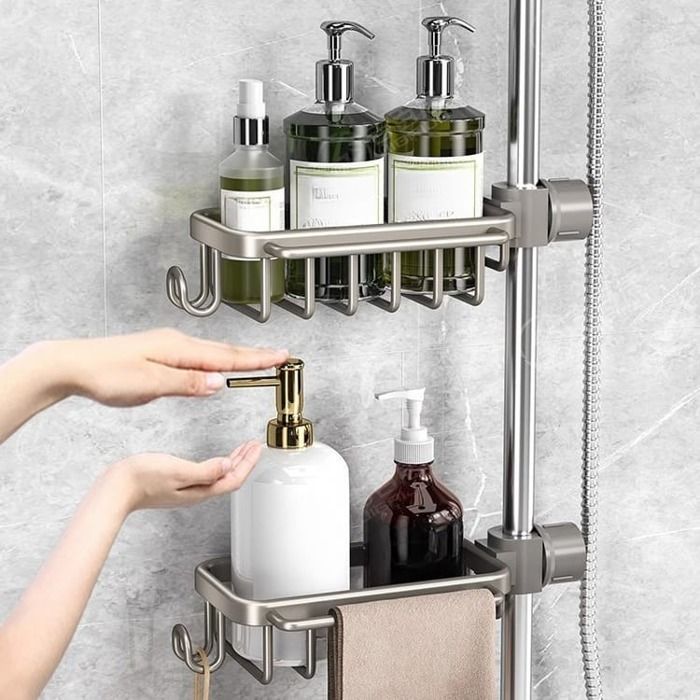 Étagère de douche sans perçage étagère de salle de bain aluminium rangement pour barre 18-28mm organisateur mural moderne