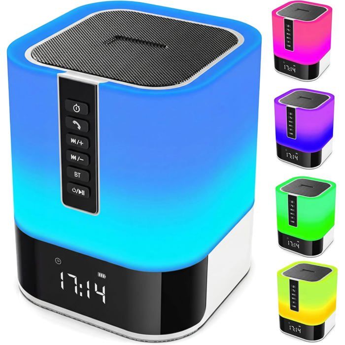 Veilleuse Bluetooth 5 en 1 contrôle tactile lampe de chevet à intensité variable réveil pour chambre à coucher