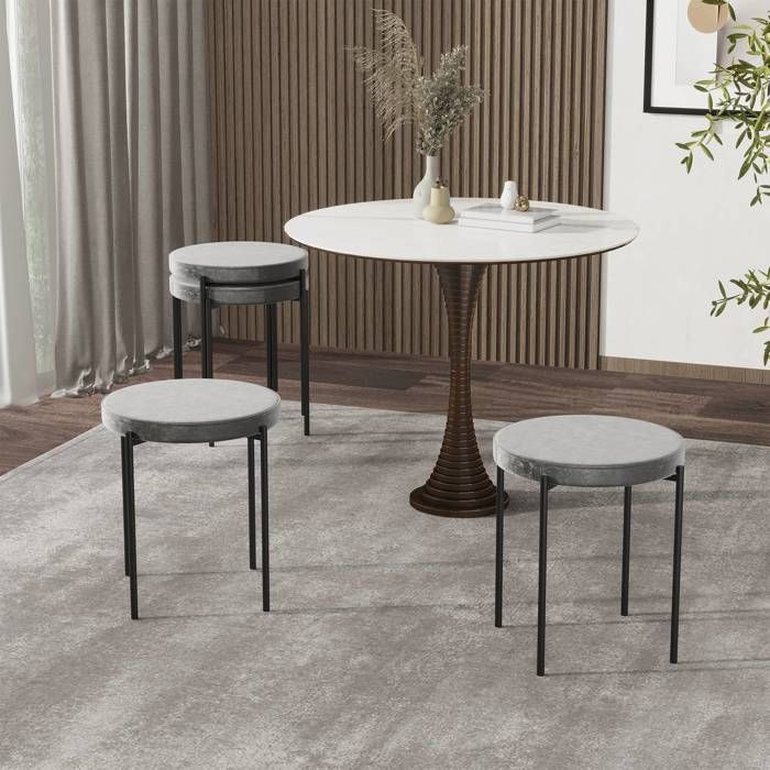 Lot de 4 tabourets de cuisine empilables en velours avec structure métal gris 41 5 x 41 5 x 46 cm