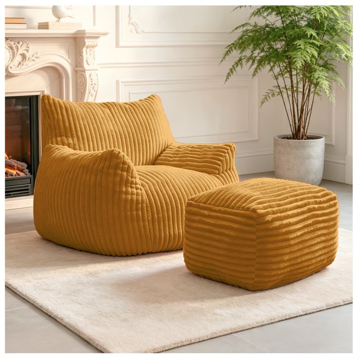Canapé lounge compressé jaune avec pouf inclus tissu et mousse haute densité sans montage 1 carton JOINERY