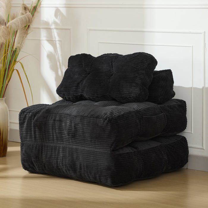 Canapé‑lit pliant 3‑en‑1 lit simple dossier‑oreiller revêtement PU boutons‑cordon large salon‑chambre portable