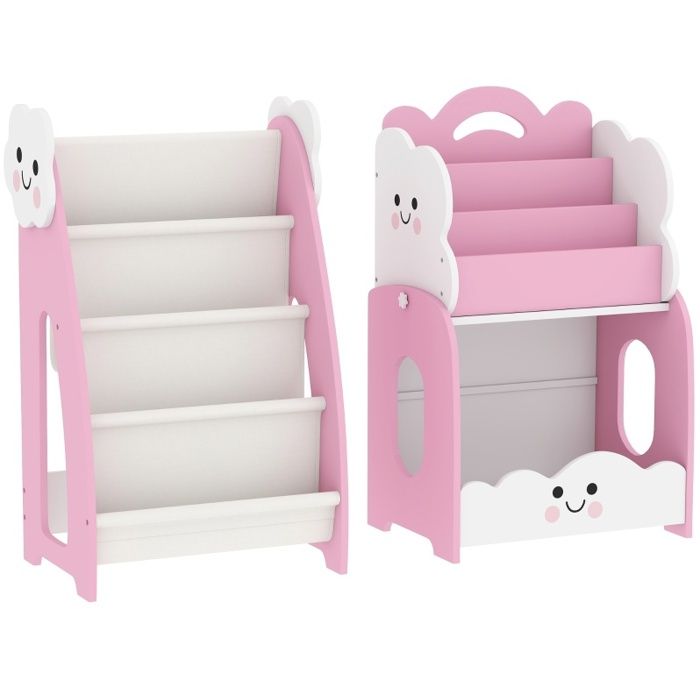 Meuble de rangement enfant rose 45 x 30 x 72 cm 3-en-1 bibliothèque chevet MDF anti-basculement
