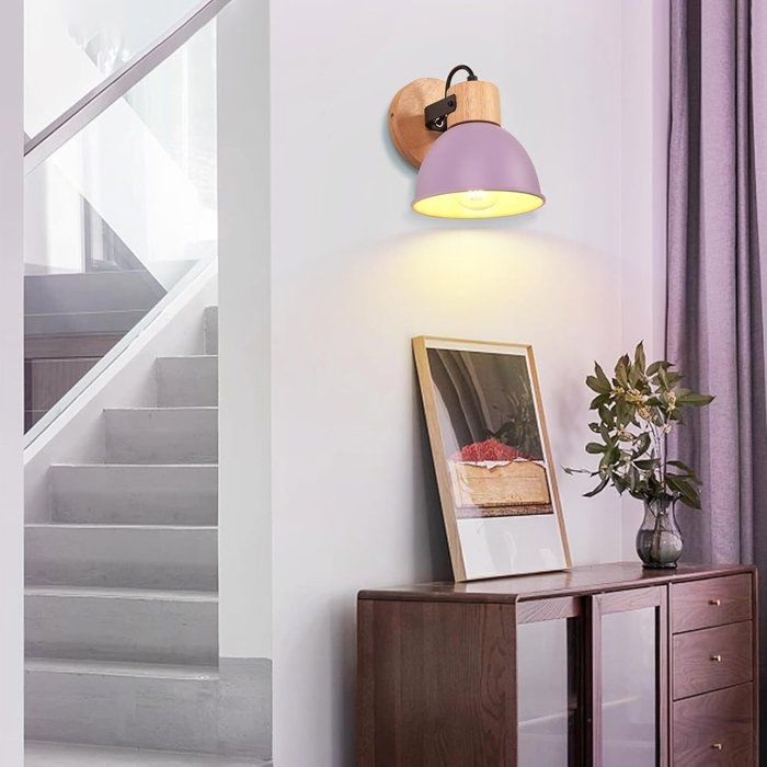 ElektraH Lampe Murale Industriel Spot LED Applique Murale Intérieur en Bois Fer Design Vintage E27 Éclairage Murale Réglable Violet
