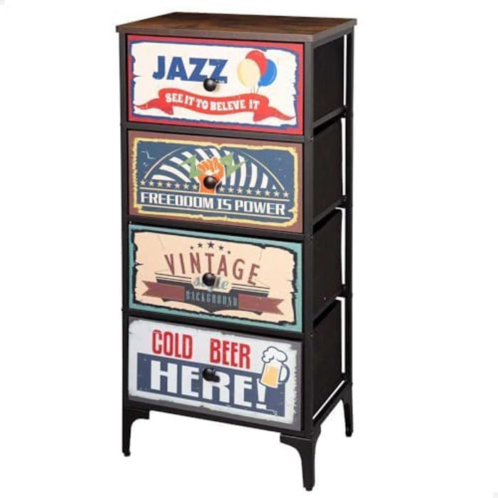 Commode - AKTIVE - Vintage - 4 Tiroirs - Métal - Noir - 45x30x98 cm Commode - AKTIVE - Vintage - 4 Tiroirs - Métal - Noir - 45x30x98 cm