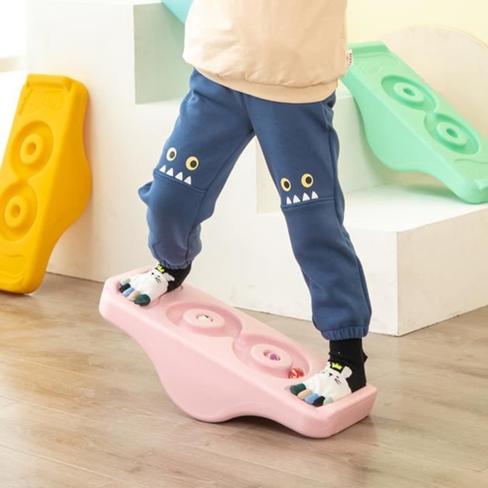 Rocker Montessori Pikler – Planche D'équilibre En Bois – Coussin Rose Doux – 98x49x35 Cm – Charge 120 Kg – Dès 1 An