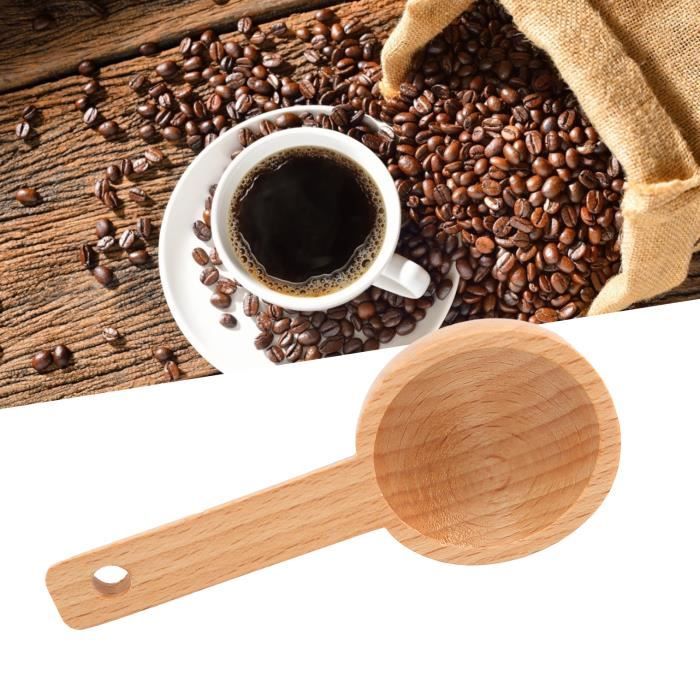 Cuillère Doseuse En Hêtre HASLED - 2 Pièces - Fonction 2 En 1 (Mesure + Scellage) - Capacité 8g - Pour Café, Lait En Poudre Et Épices - 15.6cm