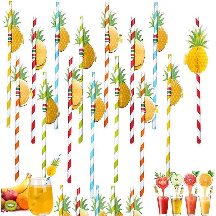 LUKIUP® Cocktail Pailles Pailles à Boire Recyclables Biodégradables pour Boire Mariages Anniversaires Fêtes Célébrations Hawaiian 50PCS 3D Pailles en Papier D'ananas 