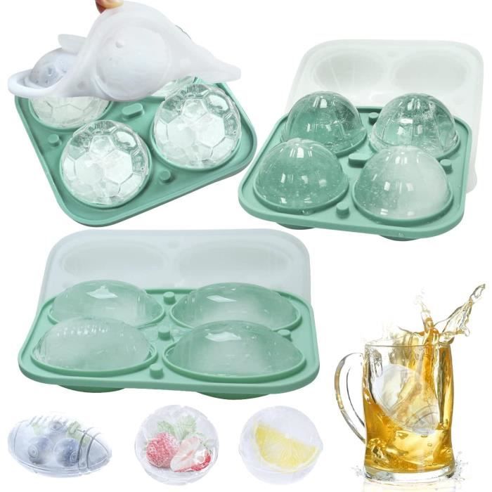 Bac à Glaçons En Silicone HONYAO - 6 Glaçons Ronds 5cm - Avec Couvercle - Pour Whisky, Cocktails - Sans BPA