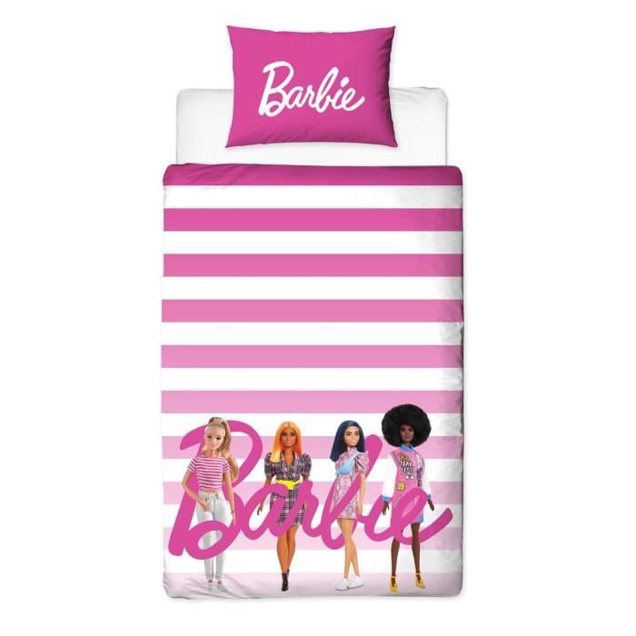 MODE EN WEB MATTEL - Housse De Couette Barbie 140x200 cm + 1 Taie  d'oreiller 63x63 cm - 100% Coton - Blanc