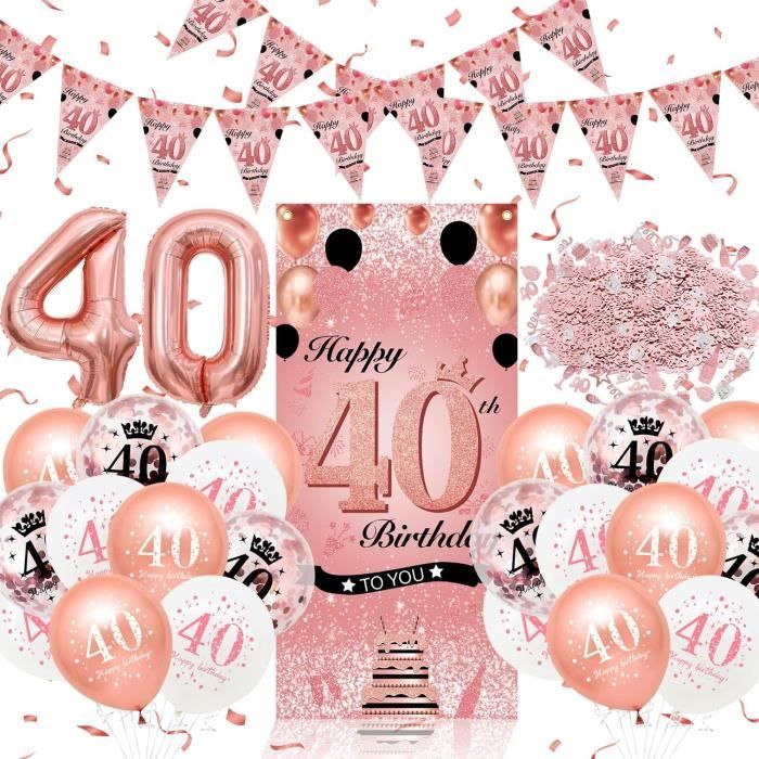 Kit Décoration Fête D'anniversaire Thème Blackpink - Couleurs Rose Et Noir - Assiettes, Ballons, Banner, Tissu