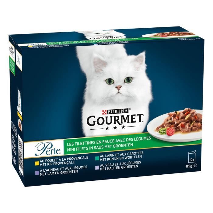 Comparer les prix de LOT DE 2 - PURINA GOURMET - Perle Les Filettines en Sauce avec des Légumes Pâtée pour chat  - paquet de 12 sachets de 85 g