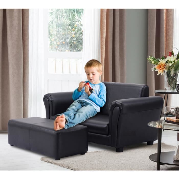 Canapé pour Enfant 2 Places avec Repose-Pied Sofa Enfant Canapé et Pouf 2  Places pour Enfant Bébé Noir - Cdiscount Puériculture & Eveil bébé