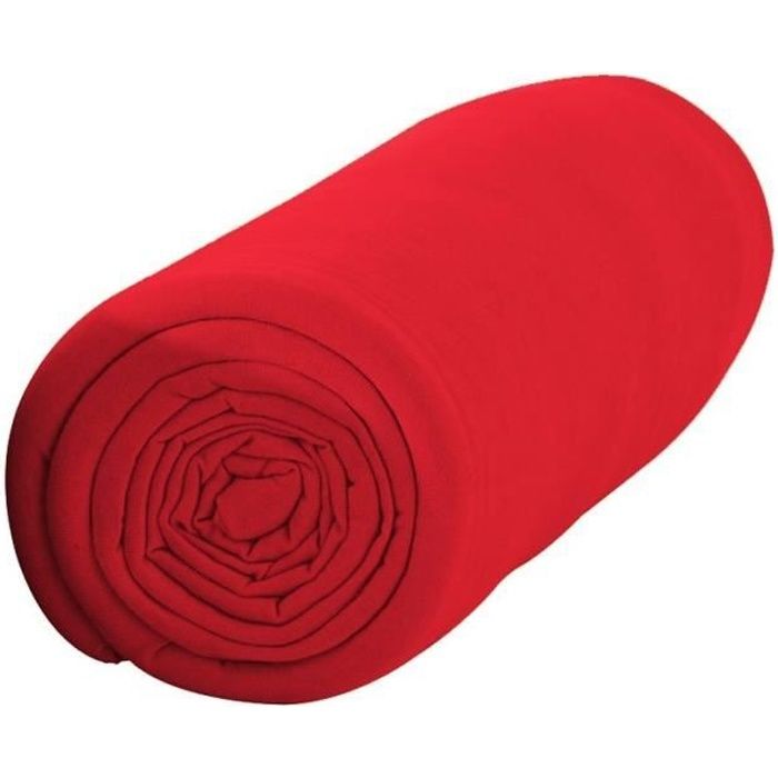Drap housse - Coton - 90x190 cm - Rouge - Bonnet 25 cm - Uni