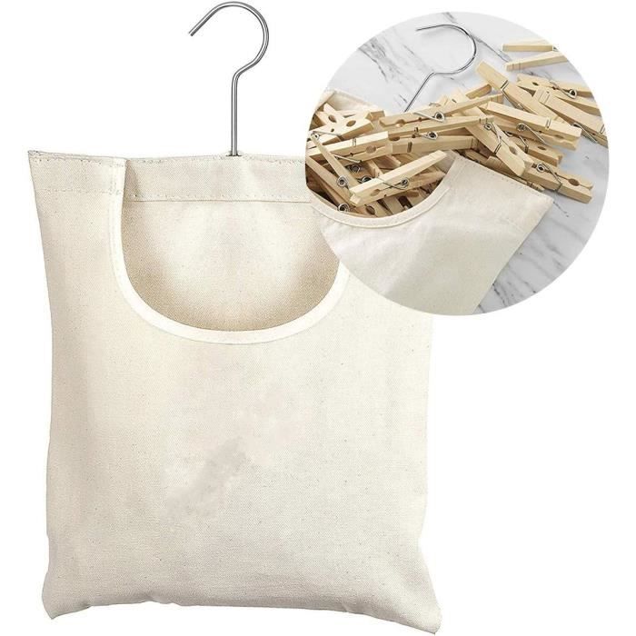 AOMiGT Sac à Pinces à Linge 32x27 Cm – Panier Toile Suspendu Avec Crochet, Grand Capacité, Lavable – Idéal Balcon, Salle De Bain, Buanderie