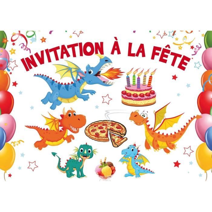 Cartes D'Invitation Anniversaire Dinosaures/Dragons Edition Colibri - Lot De 10, Format A6
