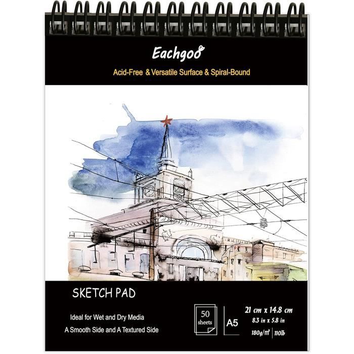 Carnet De Croquis OXFORD - 50 Feuilles 100 G/m² - Format 21.6x26.7 Cm - Spirale Double - Couverture Rigide