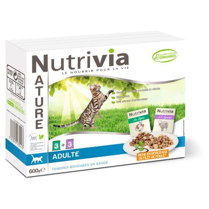 Nutrivia Nature Sachets Repas De Bouchees En Gelee Au Poulet Pour Chat Adulte X6 Cdiscount
