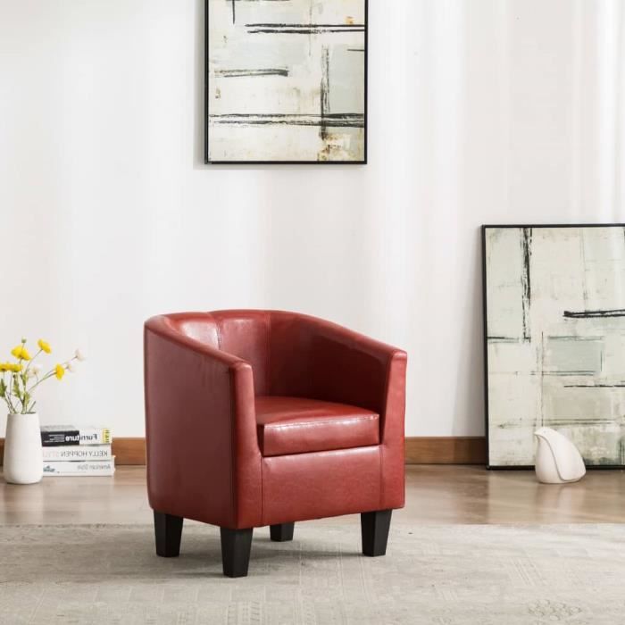 1532live]fauteuil living vintage - fauteuil sofa relaxation massant rouge bordeaux similicuir fr meuble top 64 x 57 x 70 cm
