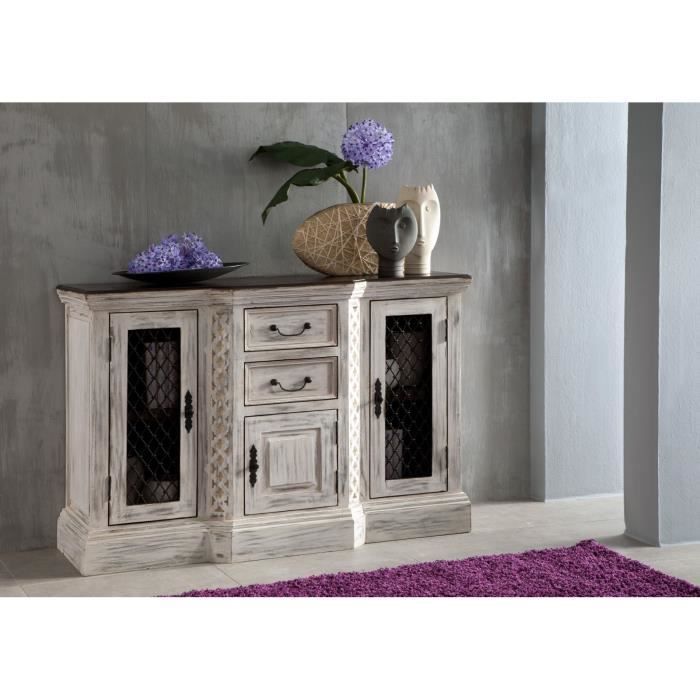 Buffet - Bois massif de manguier ciré (Blanc antique) - Style Campagne Chic - CASTLE ANTIK #215