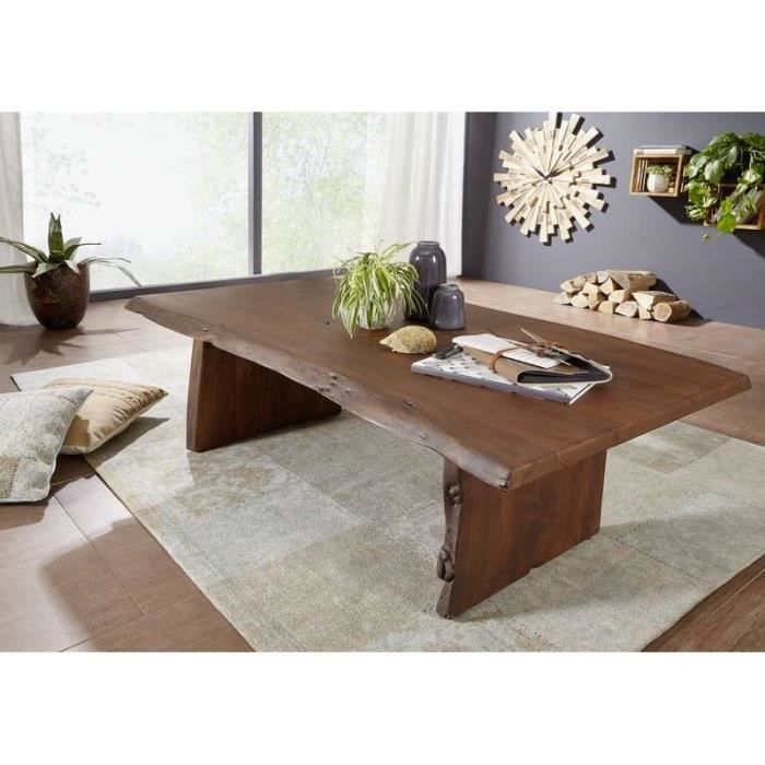 Table basse 150x70cm  Bois massif d'acacia laqué (Brun classique