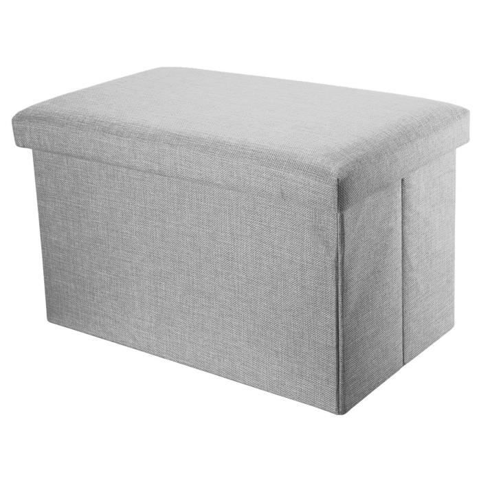 intirilife pouf pliable 78x38x38 cm en gris alaska – boîte de rangement décorative en tissu aspect lin tabouret coffre siège
