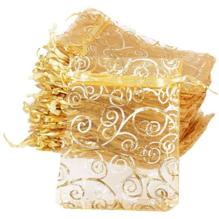 sac cadeau,100pcs sachets dragées organza petit sac bonbons chocolats perle pochettes cadeau faveur invités pour anniversaire