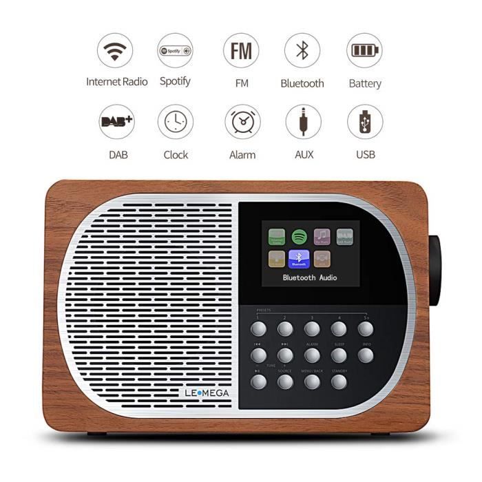 Chêne Noir LEMEGA M2+ Table Smart Radio Avec Wi-Fi Horloge Alarmes Internet Radio DAB Bluetooth Radio FM DLNA Préréglages Et Contrôle App Sans Fil Spotify DAB+ 