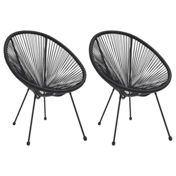 500*JILI* NEW Lot de 2 Chaise de jardin au Design Scandinave Fauteuil de Jardin en forme de lune Rotin Noir