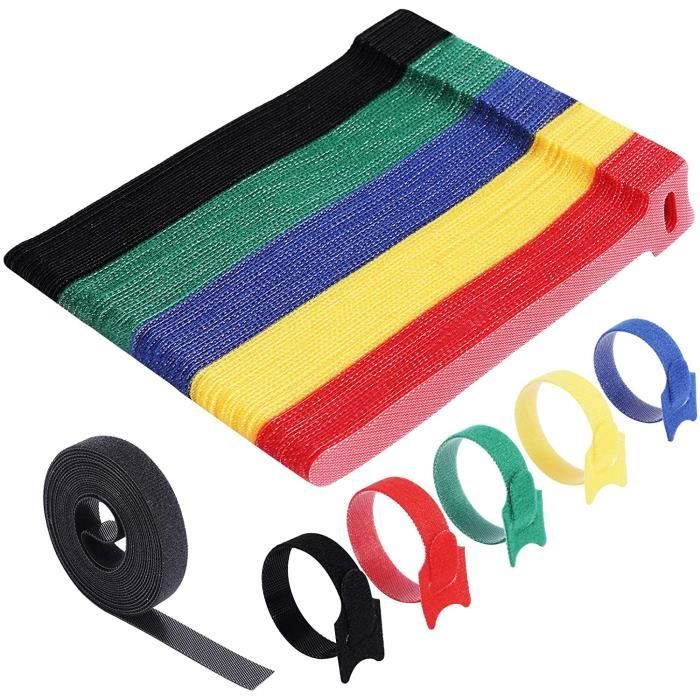 Lot 10 Sangles Velcro Réutilisables - Attache-Câbles 2x30cm Multicolores