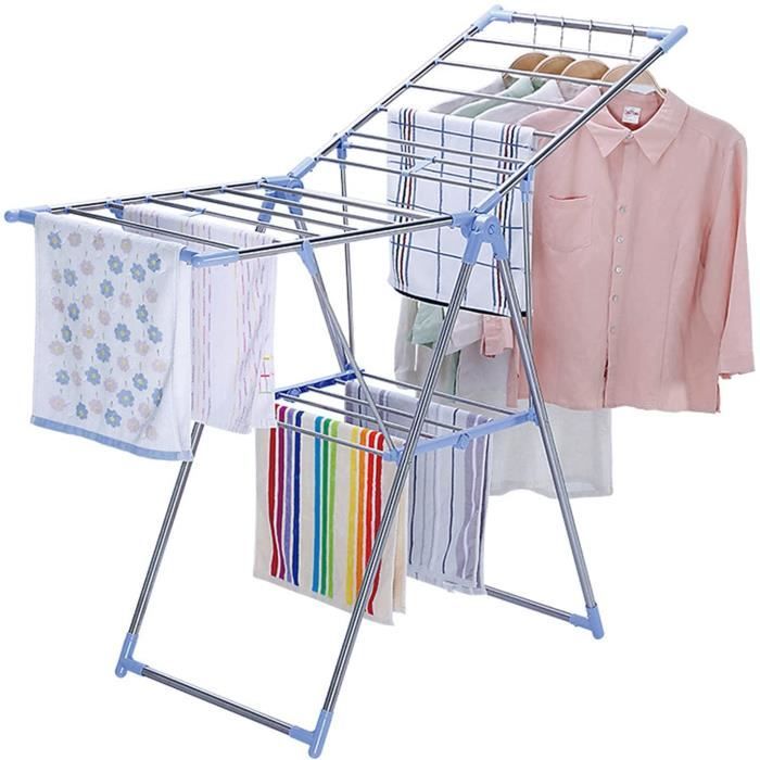 Séchoir à Linge Pliable Trépied Aluminium - Étendoir Pieuvre 16 Tiges Portable Intérieur Extérieur