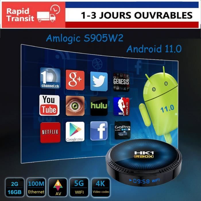 NOUVEAU Android 11.0 TV BOX HK1RBOX 2Go 16Go Amlogic S905W2 Lecteur multimédia Dual Wifi BT4.0 4K Smart Décodeur