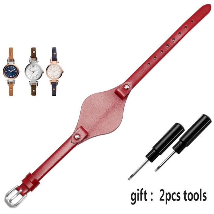 Accessoires Montres,Bracelets de montre fossil ES3077 ES2830 ES3262 ES3060,  en cuir véritable, de - Type Rouge-8mm rose gold clasp , - Achat/vente  montre - Cdiscount