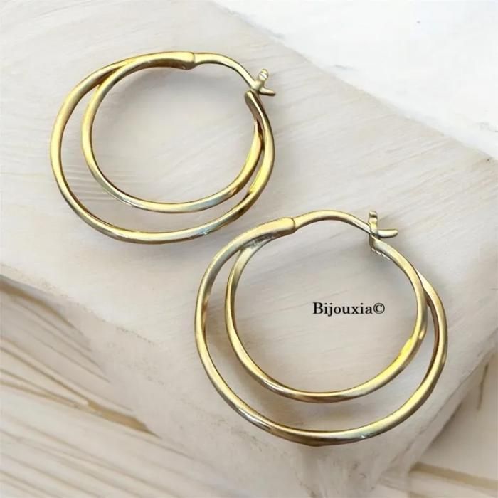 Boucles doreilles créoles - BIJOUXIA - Double anneaux - Plaqué or 18 Carats - 28 cm - 450 g