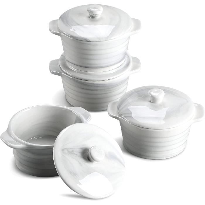 Lot De 6 Ramequins Porcelaine Avec Couvercle - 240ml Pour Crème Brûlée Et Soufflés | Noir