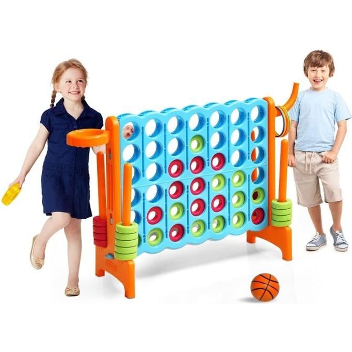 DREAMADE Jeu de Puissance 4 Géant pour Enfant avec 42 Jetons Panier de Basket 5 Anneaux et Levier de Réinitialisation Orange