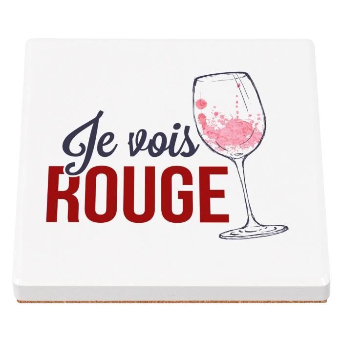 Sous-Verre Rond En Cuir Rouge Coquelicot, Set De 6 - Made In France