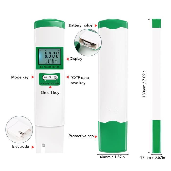 Testeur D'eau Piscine/spa Bluetooth - Mesure PH, Chlore, Température Etc. - Application Mobile