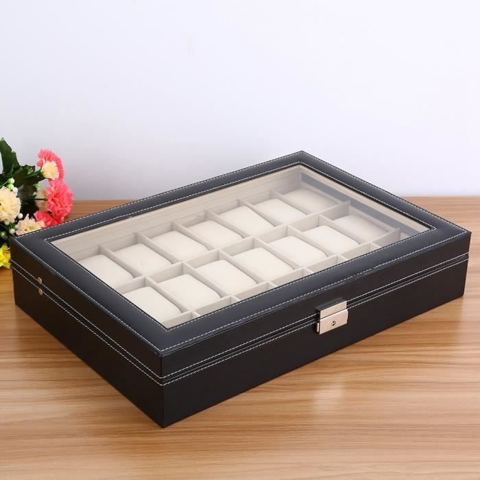 Coffret Présentoir Pour 10 Montres - Boîtier Noir Couture Blanche Neuf