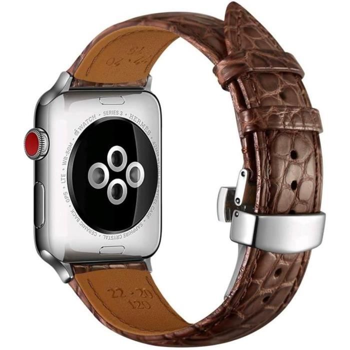 Bracelet en cuir crocodile - GENERIC - Compatible Apple Watch 38/40/41mm - Boucle déployante - Marron croco