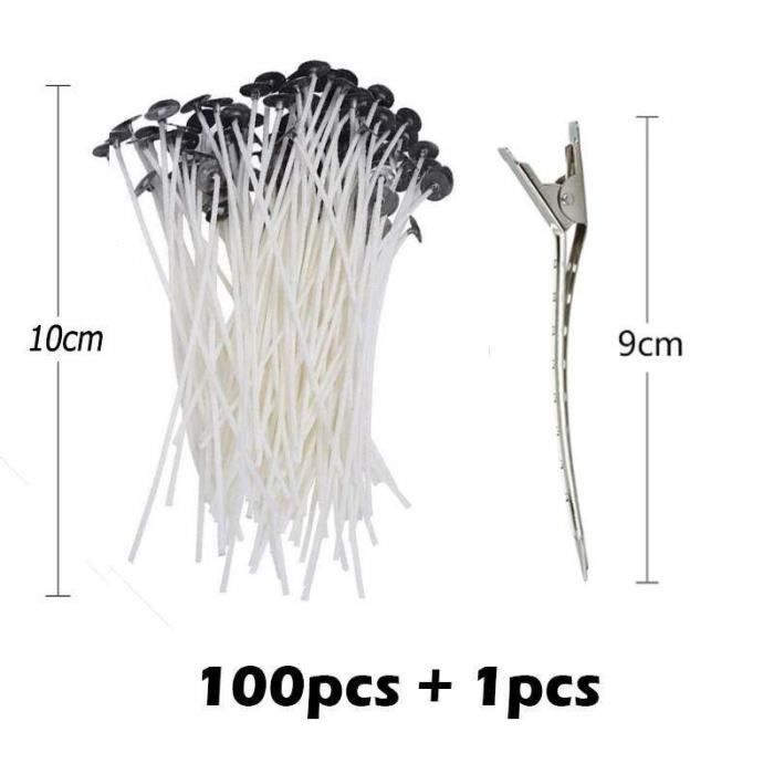 Mèche Pour Bougie Yueton Lot De 100 Clips Mèche Bougie - Métal Et Bois - Base Pour Mèche DIY - Fabrication Bougies Maison Meche Metal