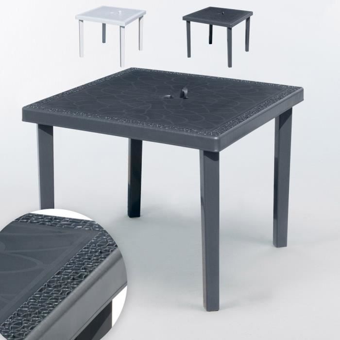 12 Tables carrées en Poly-rotin 90x90 Grand Soleil Gruvyer, Couleur: Noir