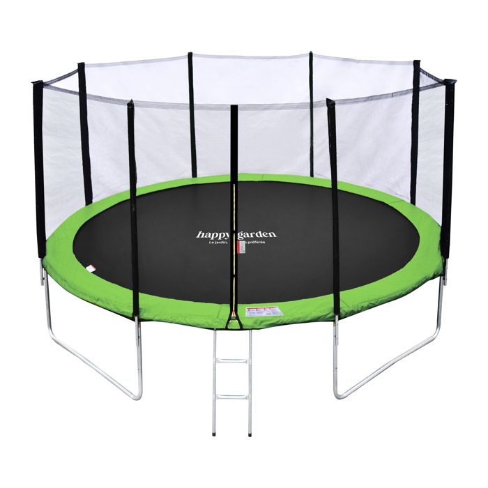Pack Premium Trampoline 370cm r&eacute;versible vert / bleu PERTH + filet, &eacute;chelle, b&acirc;che et kit d'ancrage